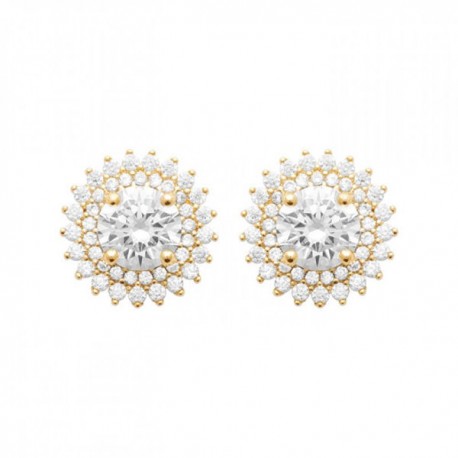 Boucles d'oreilles soleils Plaqué Or 18 carats et zirconium Clous d'oreilles