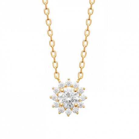 Collier fleur Plaqué Or 18 carats et zirconium Bijou collection nature