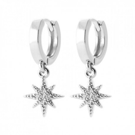 Boucles d'oreilles créoles pampilles étoiles argent massif 925/000 zirconium