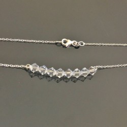 Collier argent 925/000 toupies cristal Swarovski barre sur fine chaine