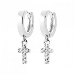 Boucles d'oreilles argent massif 925/000 créoles pendantes croix