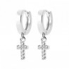 Boucles d'oreilles argent massif 925/000 créoles pendantes croix