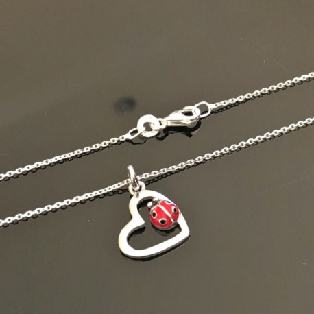 Collier coccinelle en argent 925/000 pendentif coeur coccinelle sur chaine 