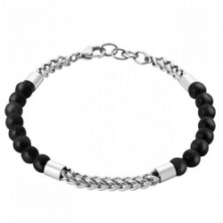 Bracelet homme en acier et perles pierres agate noires 