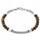 Bracelet homme en acier et perles pierres oeil de tigre