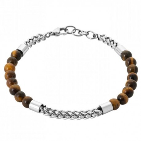 Bracelet homme en acier et perles pierres oeil de tigre