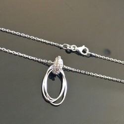 Collier argent massif 925/000 pendentif 3 anneaux ovales bélière zirconium