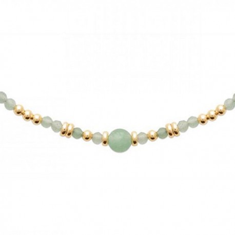 Collier Plaqué Or 18 carats perles aventurine Bijou pierres naturelles