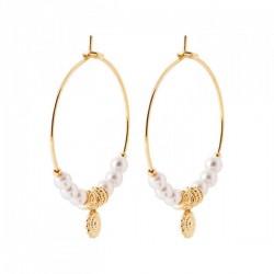 Boucles d'oreilles créoles Plaqué Or 18 carats perles blanches nacrées