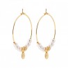 Boucles d'oreilles créoles Plaqué Or 18 carats perles blanches nacrées