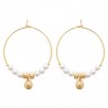 Boucles d'oreilles créoles Plaqué Or 18 carats perles blanches nacrées