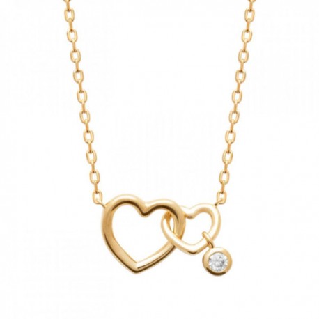 Collier coeurs entrelacés Plaqué Or 18 carats pampille zirconium