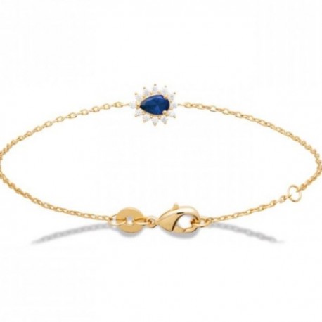 Bracelet Plaqué Or 18 carats zirconium pierre bleue forme goutte