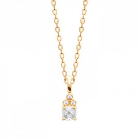 Collier solitaire Plaqué Or 18 carats et zirconium