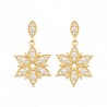 Boucles d'oreilles pendantes fleurs Plaqué Or 18 carats et zirconium