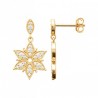 Boucles d'oreilles pendantes fleurs Plaqué Or 18 carats et zirconium