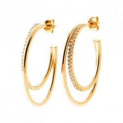 Boucles d'oreilles demi créoles Plaqué Or et zirconium diamètre 30 mm