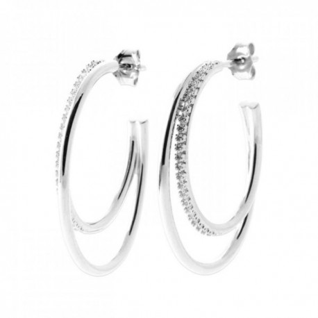 Boucles d'oreilles créoles argent massif 925/000 et zirconium diamètre 30 mm