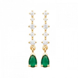Boucles d'oreilles Plaqué Or 18 carats et zirconium pendantes gouttes vertes