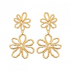 Boucles d'oreilles pendantes fleurs filigranées Plaqué Or 18 carats