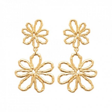 Boucles d'oreilles pendantes fleurs filigranées Plaqué Or 18 carats