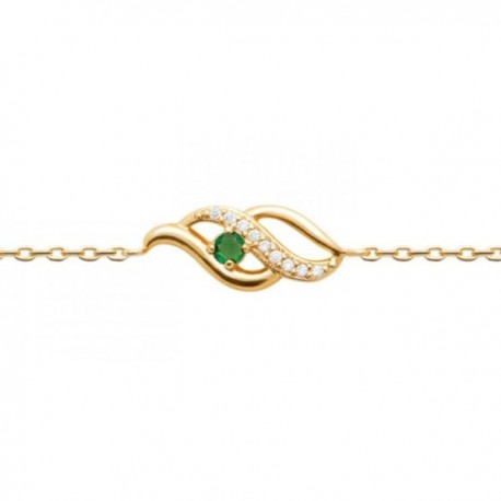 Bracelet Plaqué Or 18 carats zirconium et pierre verte 
