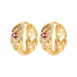 Boucles d'oreilles créoles tressées Plaqué Or 18 carats et pierre rose