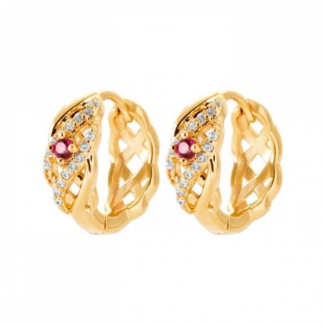 Boucles d'oreilles créoles tressées Plaqué Or 18 carats et pierre rose