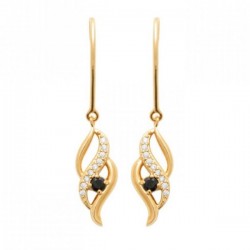 Boucles d'oreilles pendantes Plaqué Or 18 carats pierre noire