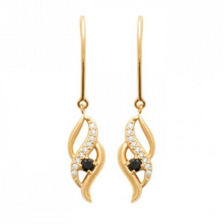 Boucles d'oreilles pendantes Plaqué Or 18 carats pierre noire