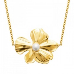 Ensemble collier fleur + boucles d'oreilles en acier 316 L doré