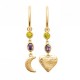 Boucles d'oreilles créoles pendantes coeur lune Plaqué Or 18 carats et pierres