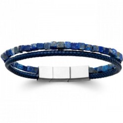 Bracelet cuir et pierres sodalites véritables pour homme longueur 21 cm