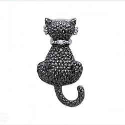 Pendentif chat en Argent 925 et pierres noires