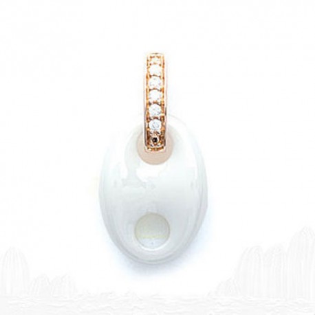 Pendentif grain de café céramique blanche bélière plaqué or 18K