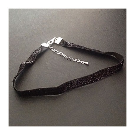 Collier ras de cou ruban noir pailleté bijou chic de soirée