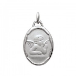 Pendentif ange songeur médaillon ovale en argent massif 925