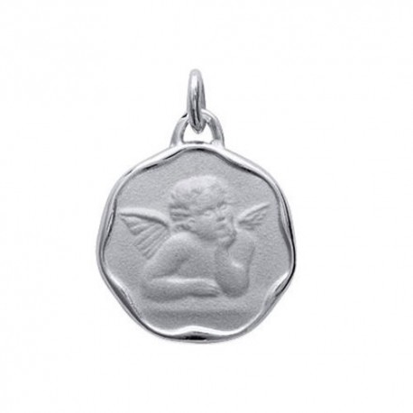 Pendentif ange songeur médaillon rond en argent massif 925