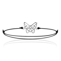 Bracelet argent 925 papillon ajouré sur cordon noir ajustable