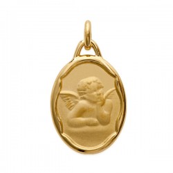 Pendentif ange songeur médaille ovale en plaqué or 18 carats