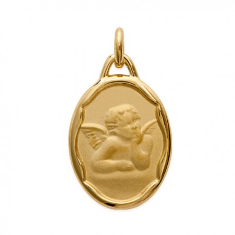 Pendentif ange songeur médaille ovale en plaqué or 18 carats