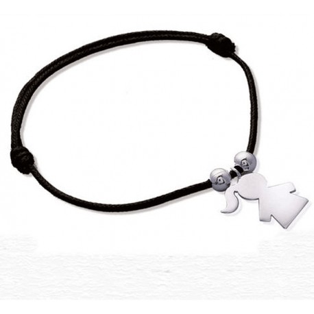 Bracelet Argent 925 et cordon noir pendentif fille