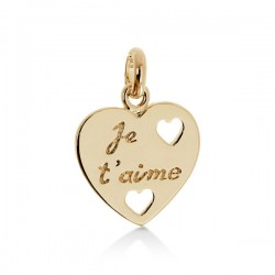 Pendentif coeur gravé je t'aime en plaqué or 18 carats bijou love