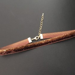 Collier ras de cou ruban pailleté dégradé doré et marron bijou ultra chic