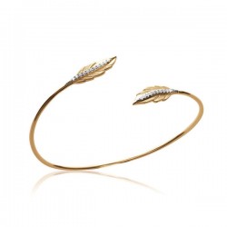 Bracelet jonc plumes en plaqué or 18 carats et zirconium bijou tendance