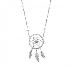 Collier attrape rêves en argent 925/000 rhodié et pierre bleue turquoise