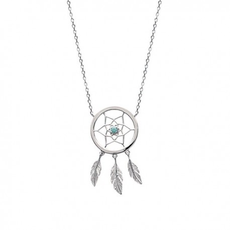 Collier attrape rêves en argent 925/000 rhodié et pierre bleue turquoise