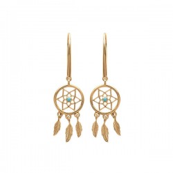 Boucles d'oreilles attrape rêves plaqué or 18 carats pierre bleue turquoise