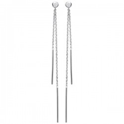 Boucles chaines d'oreilles argent 925/000 rhodié et zirconium H.70 mm