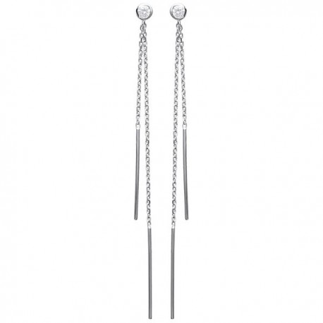 Boucles chaines d'oreilles argent 925/000 rhodié et zirconium H.70 mm